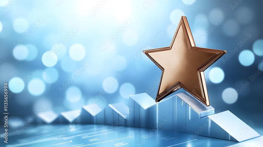 Poster A shiny bronze star floating above a sharp angled arrow graph with vivid upward highlights, exuding dynamic success