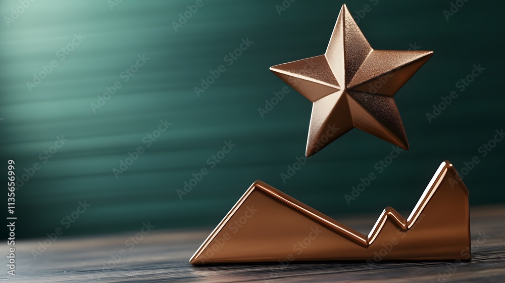 Poster A shiny bronze star floating above a sharp angled arrow graph with vivid upward highlights, exuding dynamic success