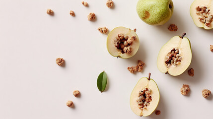 halved quinces with granola