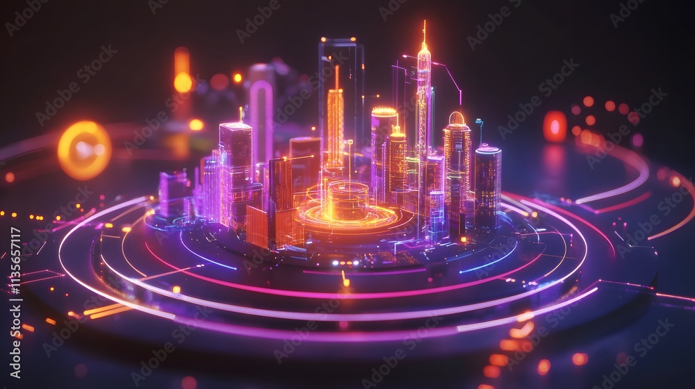 Aufkleber A professional presenting a futuristic IoT control hub, with 3D holographic paths and clear 2D task breakdowns
