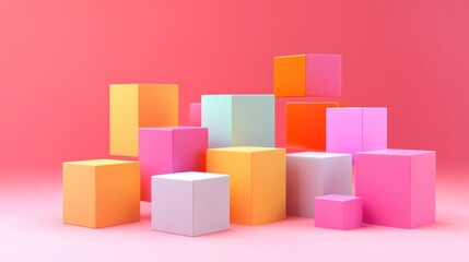 Obraz premium Abstract Colorful Cubes Composition: A Pastel Delight