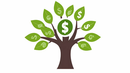 Illustrative money tree graphic; green leaves with currency symbols, representing financial growth and investment returns. Ideal for business, finance, and wealth management concepts.