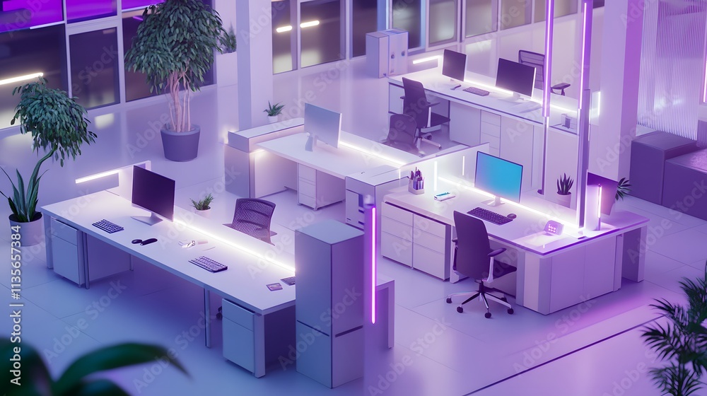 Aufkleber A professional introducing IoT-driven team management tools, with vibrant 3D paths and minimal 2D task cards
