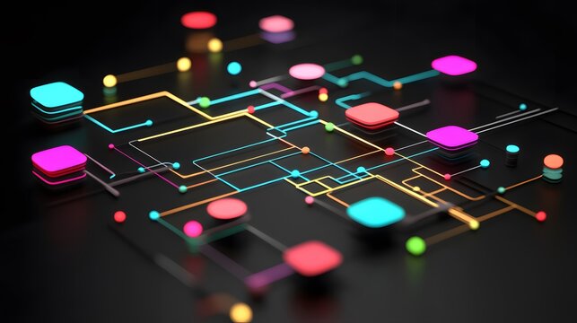A modern presenter showcasing IoT-connected solutions with animated 3D flowcharts and detailed 2D task logs