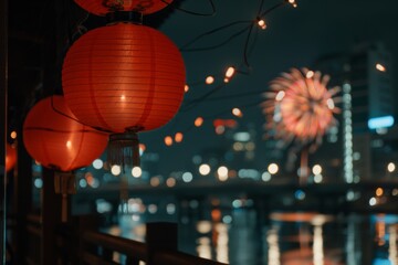 Chinese red lantern in the night of Chinese New Year of happiness
