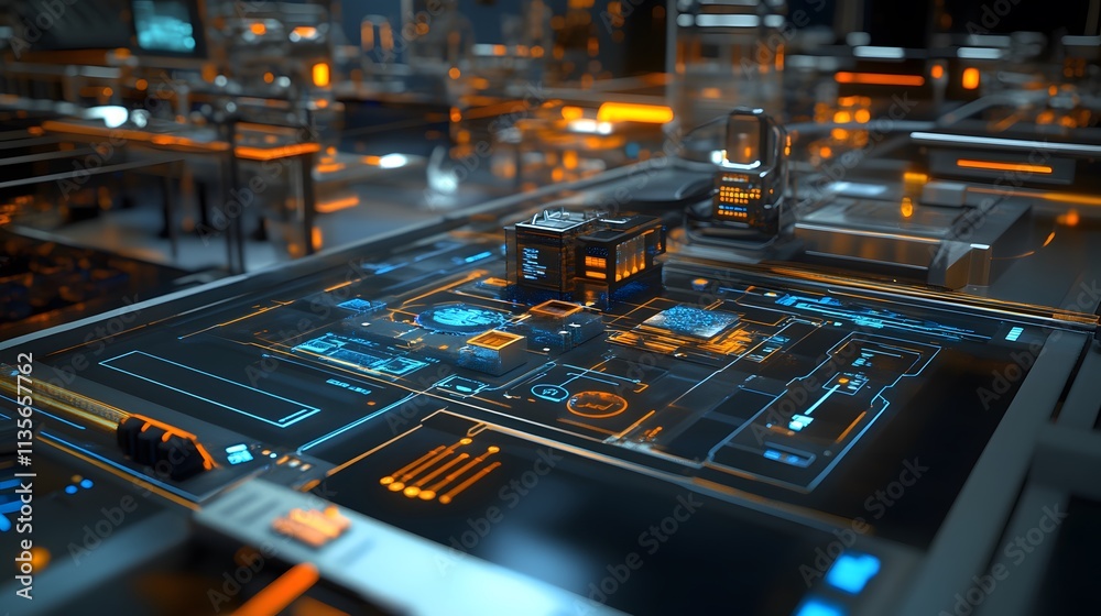 Aufkleber A professional introducing IoT-driven tools with vibrant 3D task connections and compact 2D data layouts