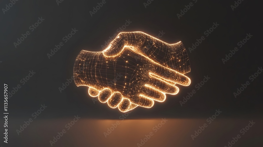 Poster a glowing handshake rendered in gradient earthy tones of light brown and muted gray, representing pr