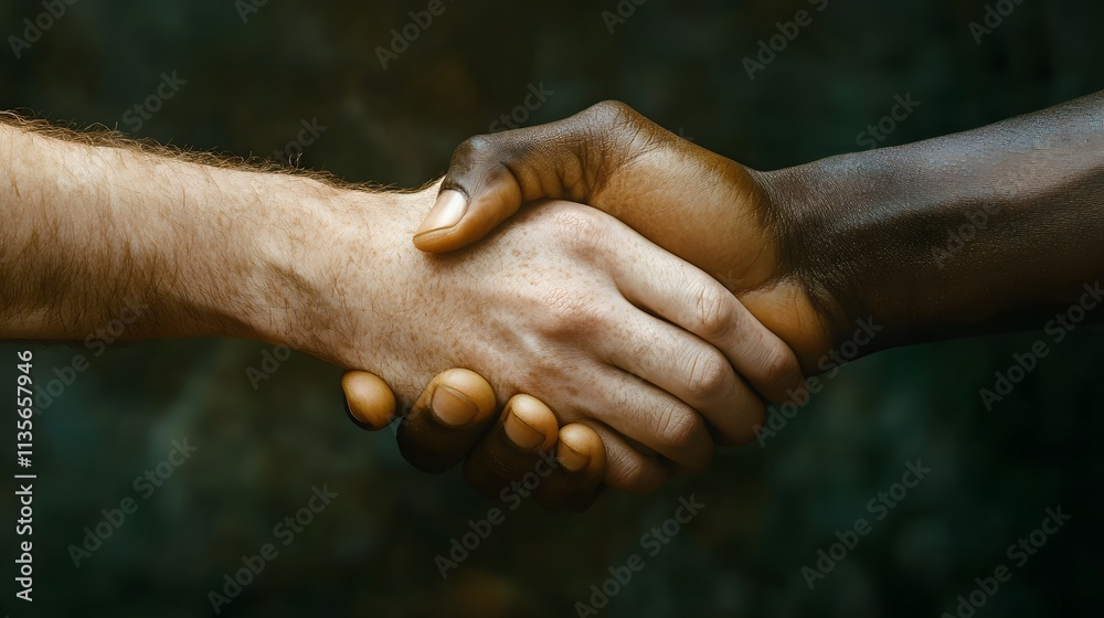 Poster A symbolic handshake in smooth earth tones of camel and dark forest green, exuding warmth and collaboration, no background