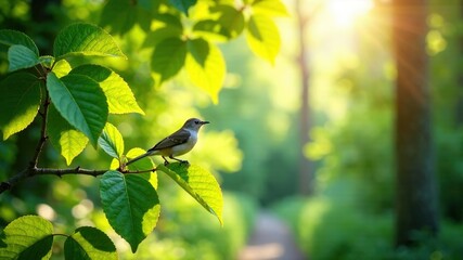 Obraz premium Lush Nouvelle-Aquitaine Forest, Sunny Summer Day, Eco-Friendly Pathway