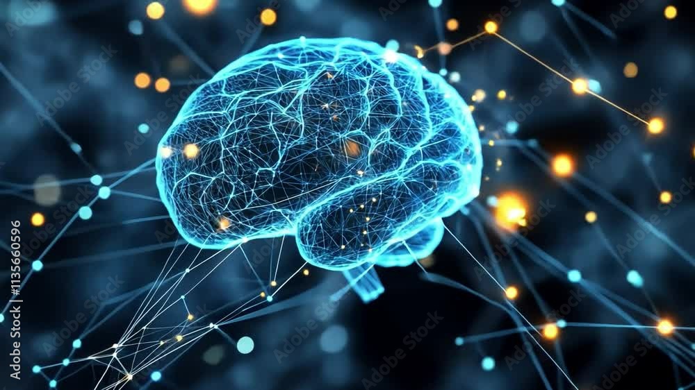 Poster ai-driven geometric science concept background with neural-like patterns, glowing circuits,