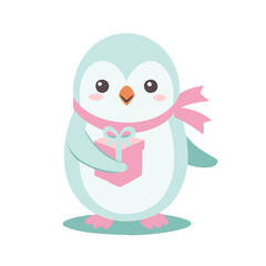 Cute Valentine Penguin Illustration with Heart Balloon