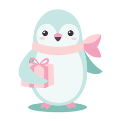 Cute Valentine Penguin Illustration with Heart Balloon