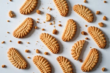 Flying Integral Biscuit and Cookie Crumbs Isolated on White Background