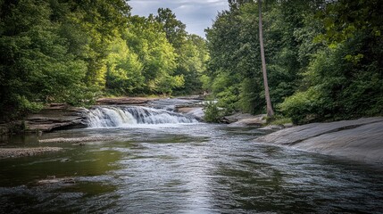 Serene Waterfall in Lush Green Forest