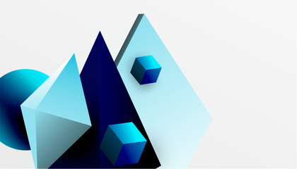 Abstract design showcasing isometric cubes, pyramids, squares, and spheres in a vibrant 3D layout. Modern and dynamic, perfect for tech, design, or futuristic themes