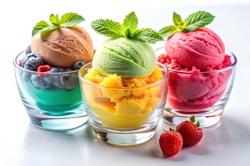 Various ice cream balls in paper cup isolated on white