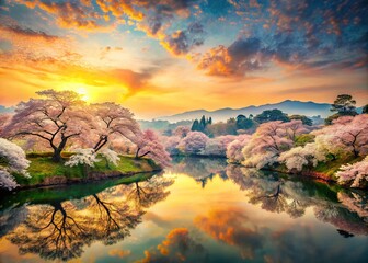 Serene Asian Blossoms - Double Exposure Landscape