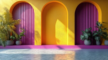 abstract 3d render yellow and purple minimalist geometric compositio