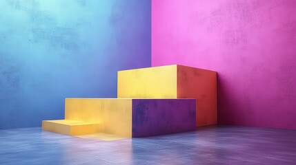 abstract 3d render yellow and purple minimalist geometric compositio