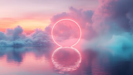 Vibrant sunset illuminating clouds over a serene water surface