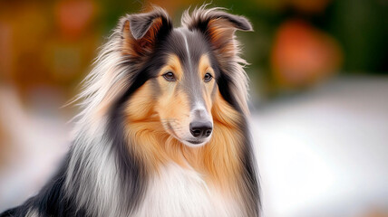 Fototapeta premium Autumnal Collie Dog Profile Golden Sable fur colors serene autumn mood 