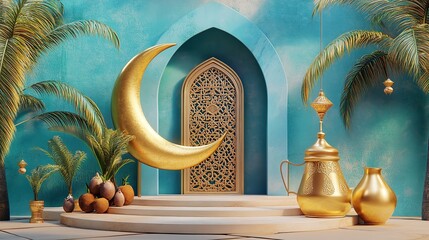 ornate mosque arch with golden accents