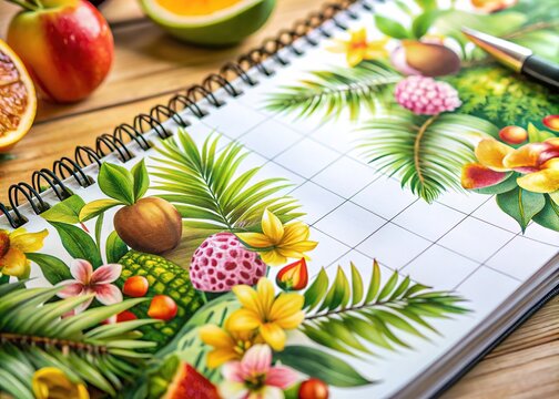 Tropical Weekly Planner - Tilt-Shift Hand Drawn Illustrations - Powered by Adobe