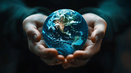 Hands holding globe symbolizing environmental awareness and care