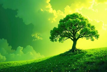 Fototapeta premium Vibrant Green and Yellow Fluid Art for Sports, Dynamic Energy, Depth