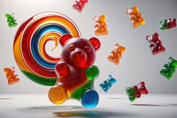 Naklejka premium Colorful Gummy Bear Spinning in a Bright White Background