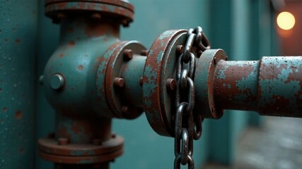 Fototapeta premium Water Pipe Valve Security Chain Lock - Industrial Protection