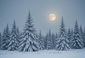 winter landscape with moon