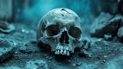 Human Skull in the Darkness: A Macabre Still Life