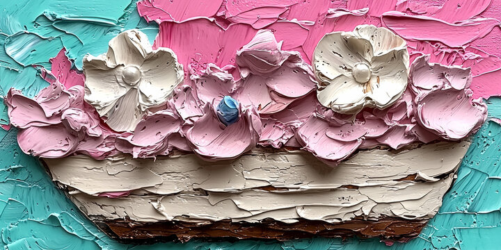  Pink Floral Cake Decoration in Pallet Knife Style