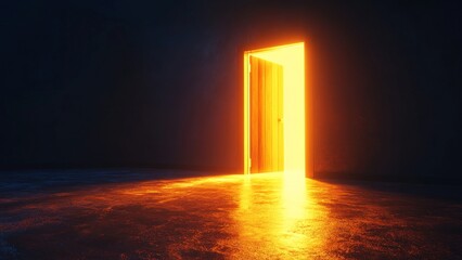 Bright light emanates from an open door in a dark room
