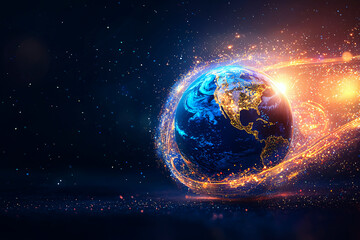 Obraz premium Holographic Earth globe melting into digital streams, symbolizing climate change and futuristic awareness