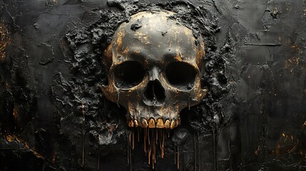 Golden Skull in Black: A Dark and Dramatic Artwork