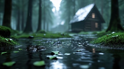 Fototapeta premium Lowest price small house nestled in lush forest vibrant greenery tranquil nature cozy home affordable living retreat peace
