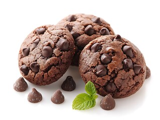 Fototapeta premium Delicious Chocolate Chip Cookies With Mint Garnish