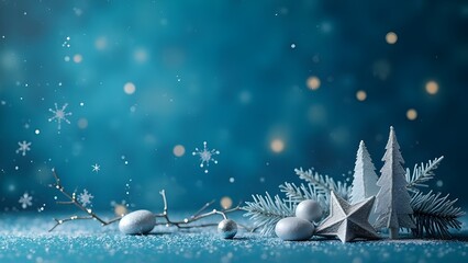 White Christmas Décor on a Blue Background