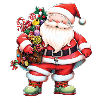 Cute santa claus with candies and gift illustration