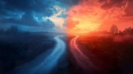 Fototapeta premium Dual Path: Night and Day Landscape Photography