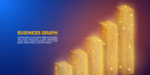 Abstract bar chart, illustration of a business growth report in a graph chart diagram suitable for presentation backgrounds, social media posts and banners.