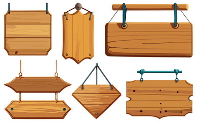Naklejka premium 木製吊り下げ看板ベクターイラストセット