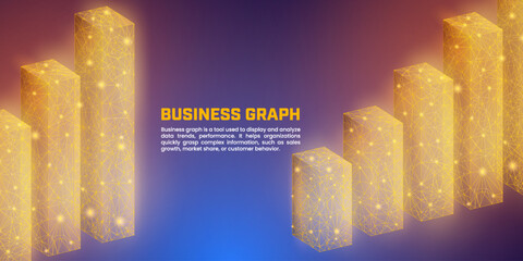 Bar diagrams in low poly particle style are suitable for presentation backgrounds, banners, social media posts about business development analysis and profit reports