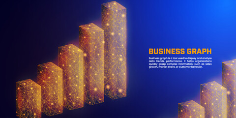 Abstract business graph on dark blue background, glowing graph up illustration for presentation illustrations, marketing, economic analysis, business development and profit reports.