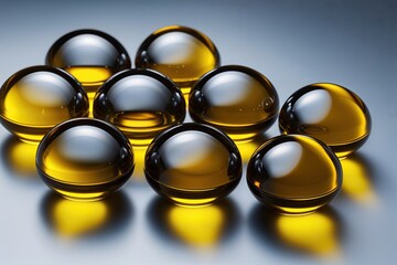 Shiny Rounded Oil Capsules in a Bright Cluster