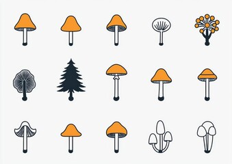 Forest mushroom line icon set