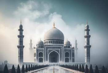 Obraz premium Majestic Mosque in Misty Morning: A Serene Architectural Marvel