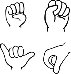 Vector set of hands and gestures - outline illustration